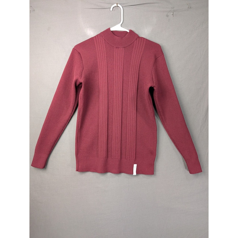 TheBoySpot.com Classic Mockneck Sweater Burgundy Ribbed Knit Large
